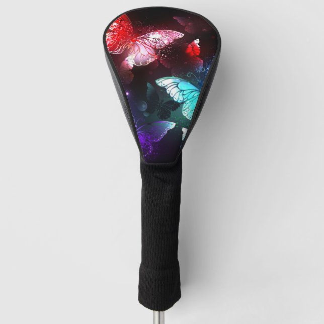 Drei glühende Schmetterlinge im Hintergrund Golf Headcover (Vorderseite)