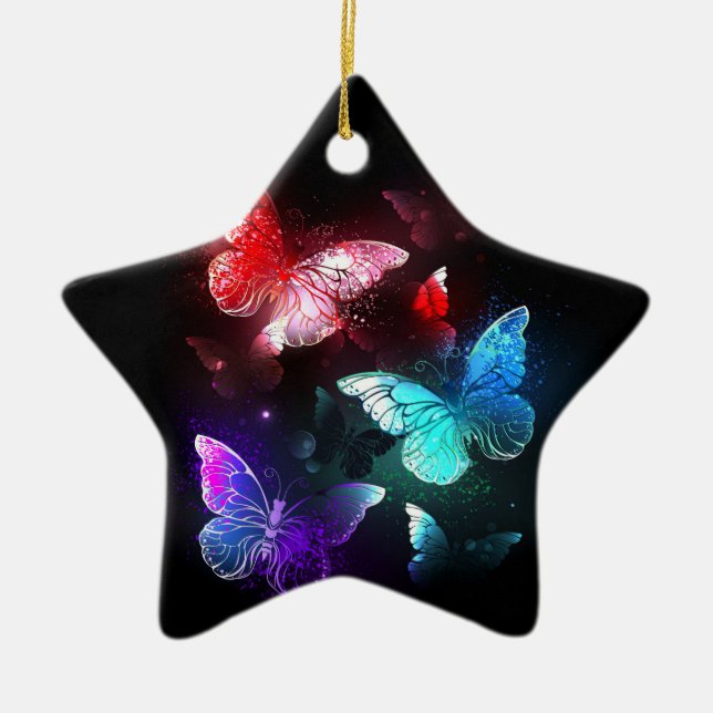 Drei glühende Schmetterlinge im Hintergrund Keramik Ornament (Vorne)