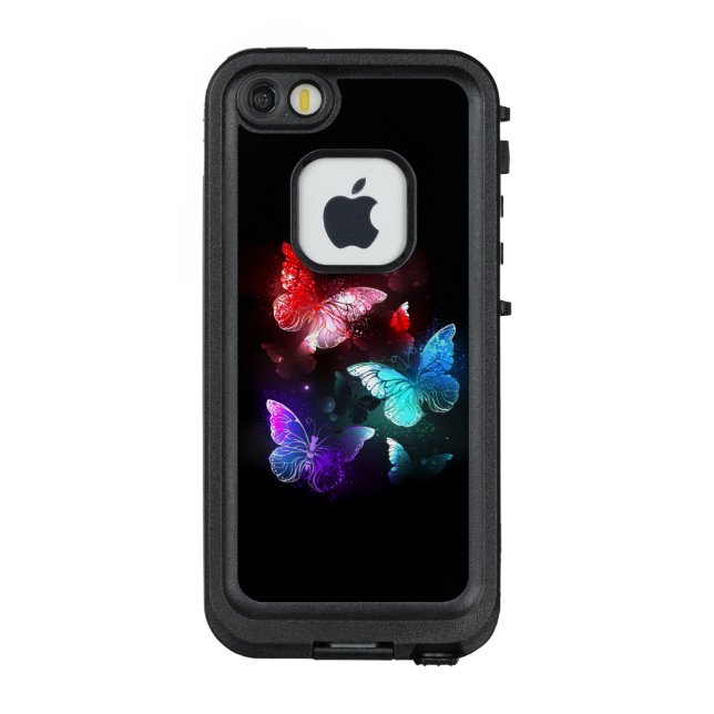 Drei glühende Schmetterlinge im Hintergrund LifeProof iPhone Hülle (Rückseite)