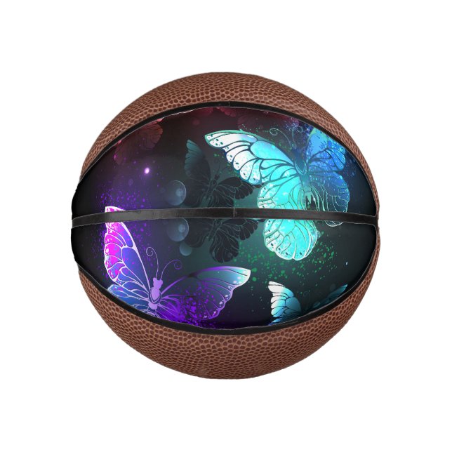Drei glühende Schmetterlinge im Hintergrund Mini Basketball (Vorderseite)