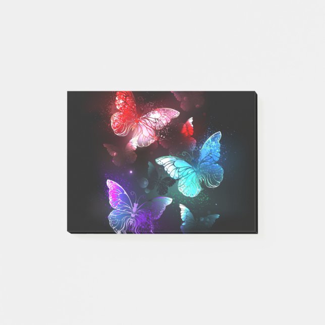 Drei glühende Schmetterlinge im Hintergrund Post-it Klebezettel (Vorderseite)