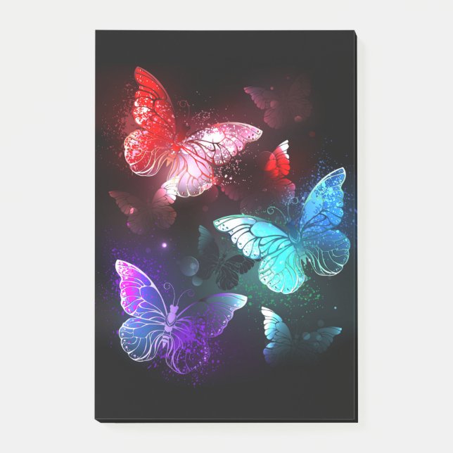 Drei glühende Schmetterlinge im Hintergrund Post-it Klebezettel (Vorderseite)