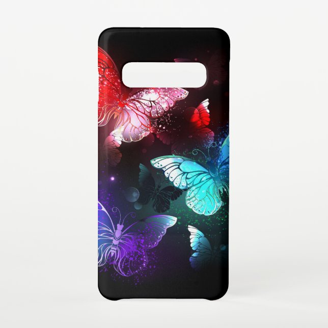 Drei glühende Schmetterlinge im Hintergrund Samsung Galaxy Hülle (Rückseite)