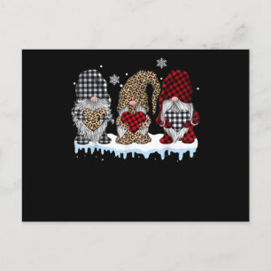 Drei Gnome in Leopard Buffalo Karierte Weihnachten Ankündigungspostkarte
