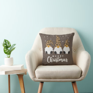 Drei Gnome mit Leopard Karierte Weihnachten Kissen