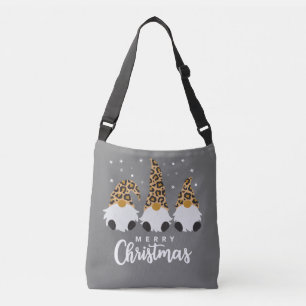 Drei Gnome mit Leopard Karierte Weihnachten Tragetaschen Mit Langen Trägern