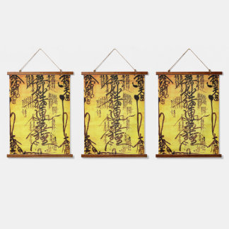 Drei Gohonzon Hangings Wandteppich Mit Holzrahmen