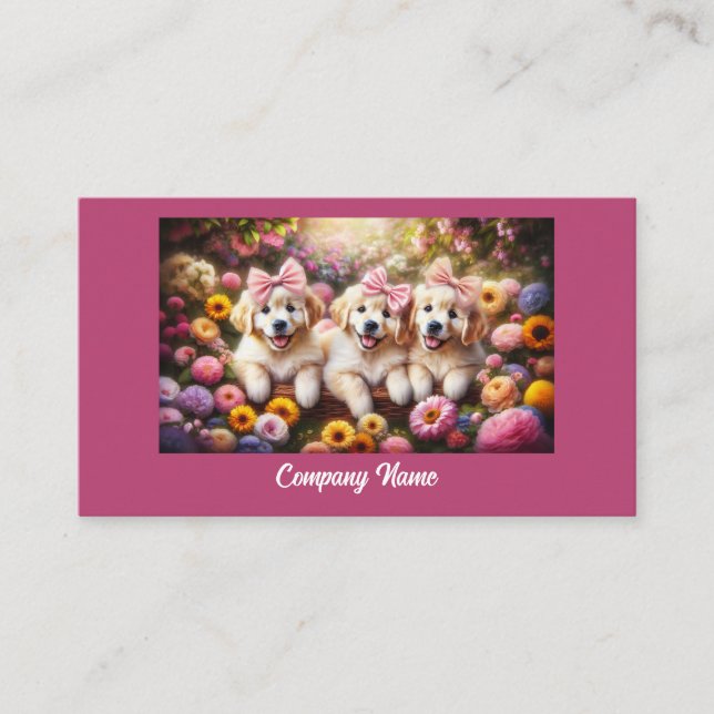 Drei Golden Retriever Welpen mit Blume Visitenkarte (Vorderseite)