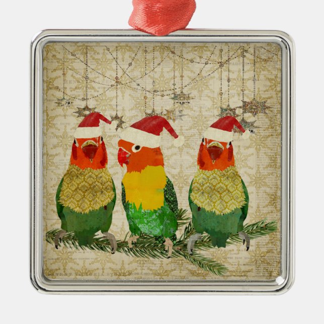Drei goldene Vogel-Verzierung Silbernes Ornament (Vorne)