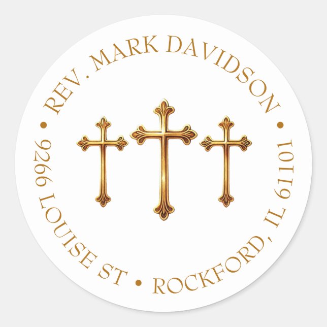 Drei Goldkreuze Religiöse Adresse Runder Aufkleber (Vorderseite)