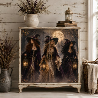 Drei gotische Hexen Vollmond Verzauberter Wald Seidenpapier