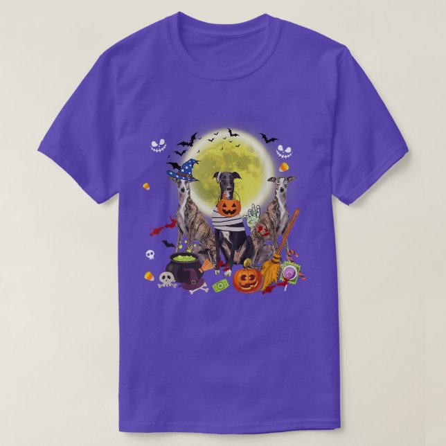 Drei Grauhunde Hunde Hexe Beängstigendes Mummy Hal T-Shirt (Design vorne)