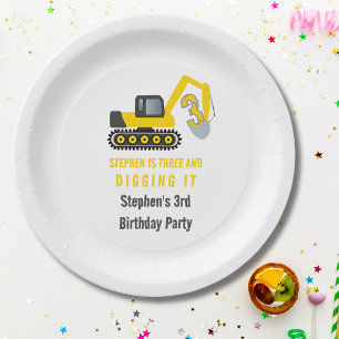 Drei & Gravur Bau 3. Geburtstag Party Pappteller