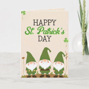 Drei grüne Gnome mit Kleeblättern St Patrick's Day Karte
