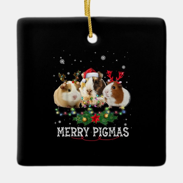 Drei Guinea Weihnachtslicht Weihnachtsmannmütze Keramikornament (Vorderseite)