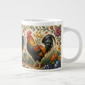 Drei Hähne in einem blühenden Garten Jumbo-Tasse