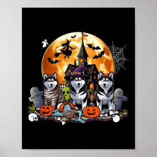 Drei Halloween Huskies als Horror Hexe Mumie Zombi Poster