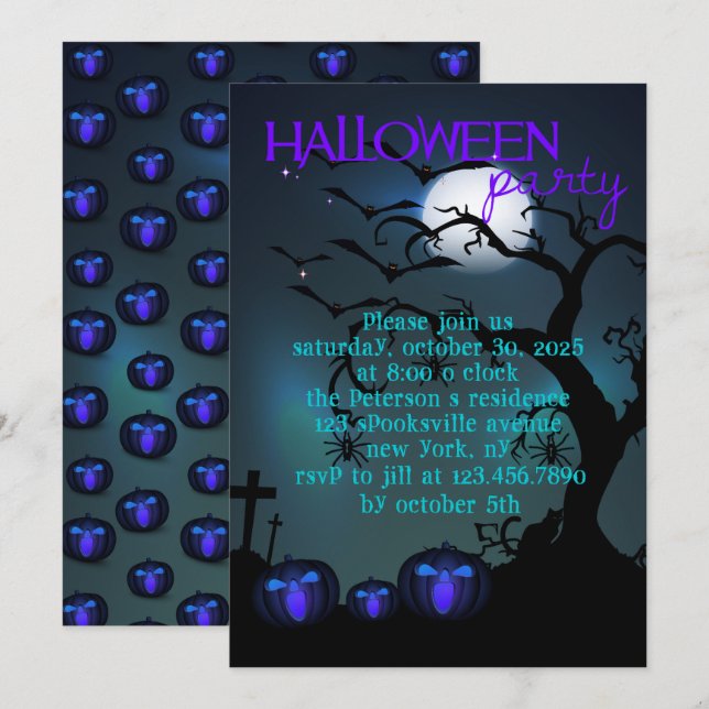 Drei Halloween Pumpkins Halloween-Party Einladung (Vorne/Hinten)
