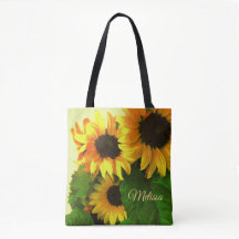 Drei helle gelbe Sonnenblumen personalisiert