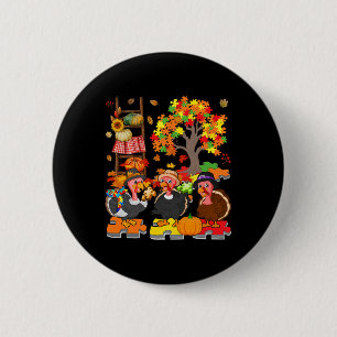 Drei Herbst Türkei mit Autismus Bewusstsein Puzzle Button