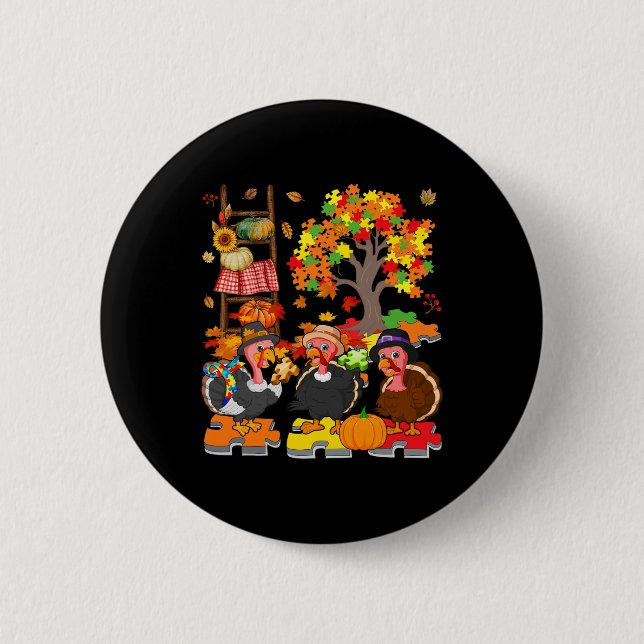 Drei Herbst Türkei mit Autismus Bewusstsein Puzzle Button (Vorderseite)