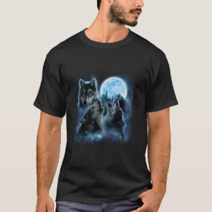 Drei heulende Wölfe und Mondwolf T-Shirt
