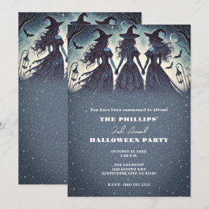 Drei Hexen auf einer sternenklaren Halloweenparty  Einladung