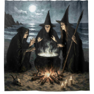 Drei Hexen Brew Cauldron Vollmond Strand Duschvorhang