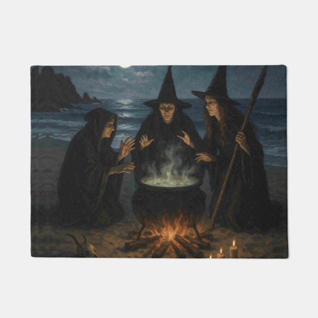 Drei Hexen Brew Cauldron Vollmond Strand Fußmatte (Vorderseite)