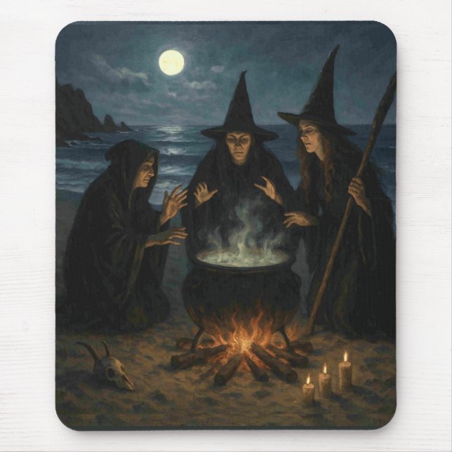 Drei Hexen Brew Cauldron Vollmond Strand Mousepad (Vorne)