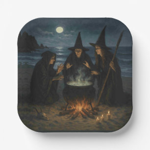 Drei Hexen Brew Cauldron Vollmond Strand Pappteller