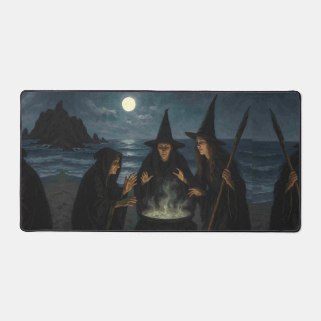 Drei Hexen Brew Cauldron Vollmond Strand Schreibtischunterlage (Vorderseite)