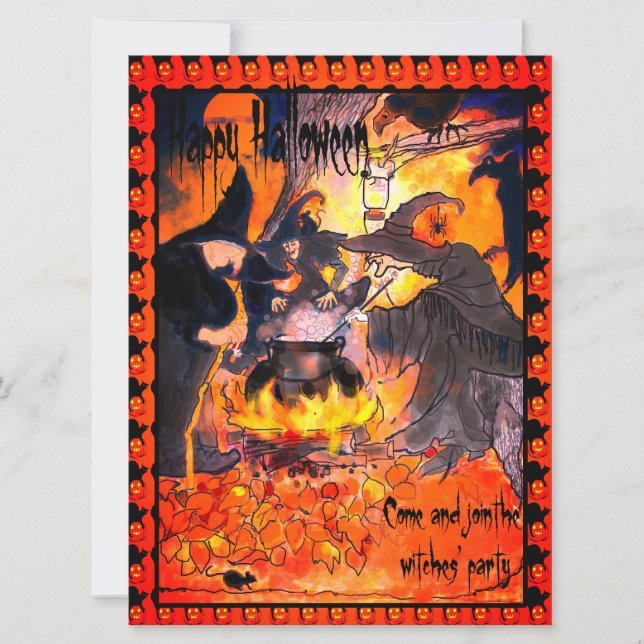 Drei Hexen Party Halloween Art Einladung (Vorderseite)