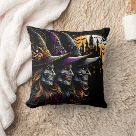 Drei Hexen warfen Zauber zu Halloween Kissen