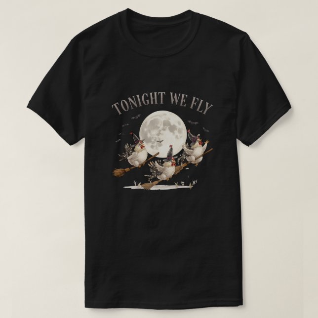 Drei Hexenhühner fliegen vor dem Mond T-Shirt (Design vorne)