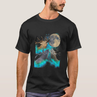 Drei Hirschmonde Howling Funny 3 Rehhühner am Mond T-Shirt