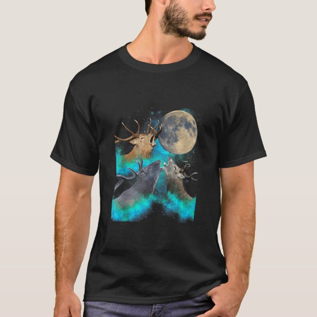 Drei Hirschmonde Howling Funny 3 Rehhühner am Mond T-Shirt (Vorderseite)