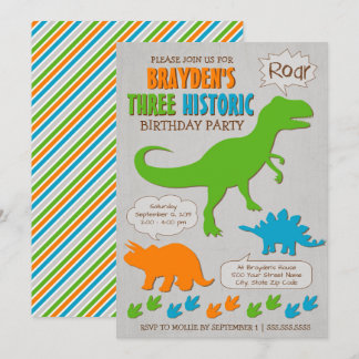 Drei historische Dinosaurier Dritte Geburtstagsein Einladung