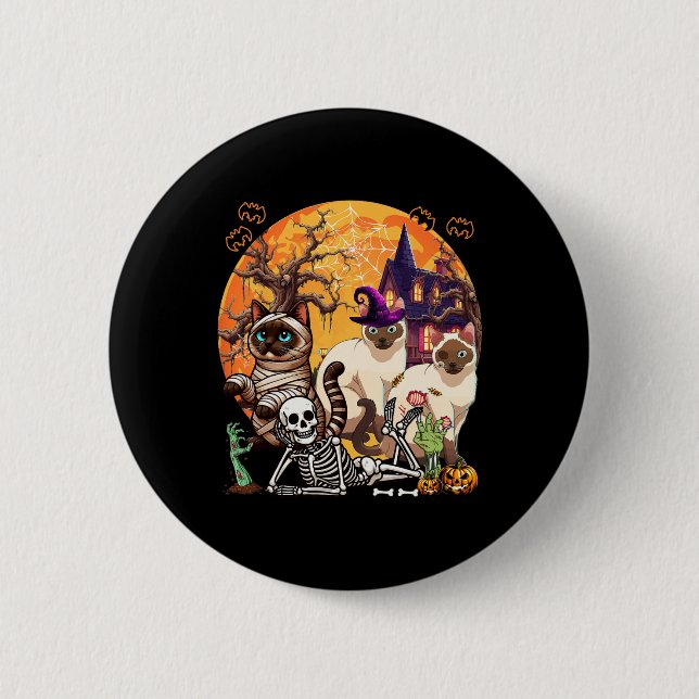 Drei Horror Siamkatzen Cosplay Hexe Halloween Button (Vorderseite)