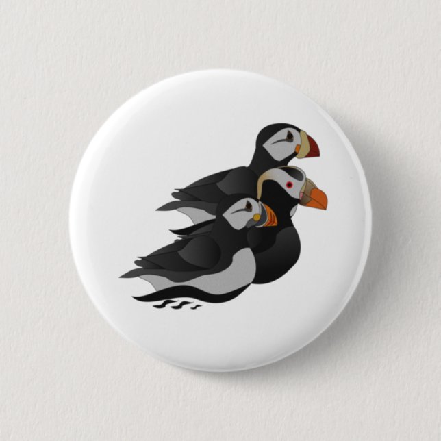 Drei hübsch gesellige Puffins Cartoon Button (Vorderseite)