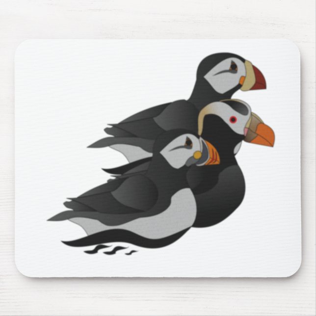 Drei hübsch gesellige Puffins Cartoon Mousepad (Vorne)