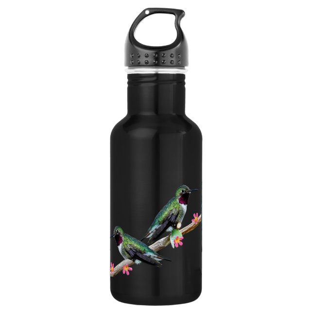 Drei Hummingvögel auf einem Zweig eines Feuers Edelstahlflasche (Vorderseite)
