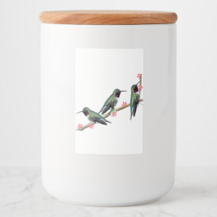 Drei Hummingvögel auf einem Zweig eines Feuers Lebensmitteletikett