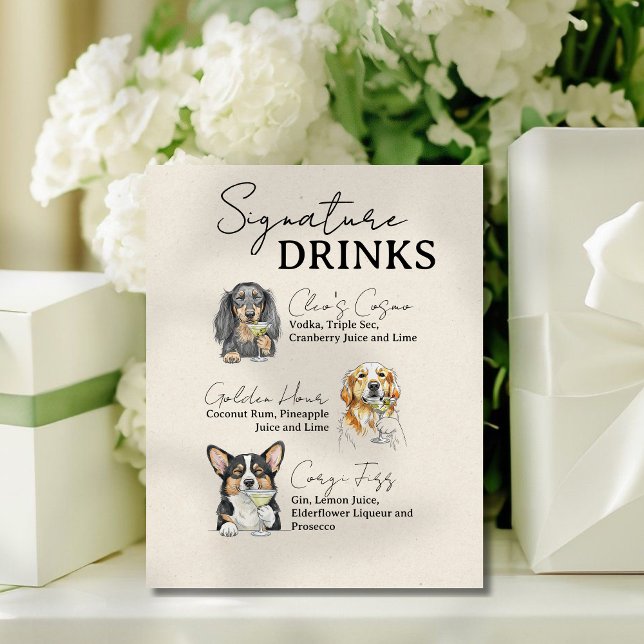 Drei Hunde-Hochzeitsignatur Drinks Bar-Zeichen Sockelschild (Accent your bar with this Three Dog Wedding Signature Drinks Bar Sign!)