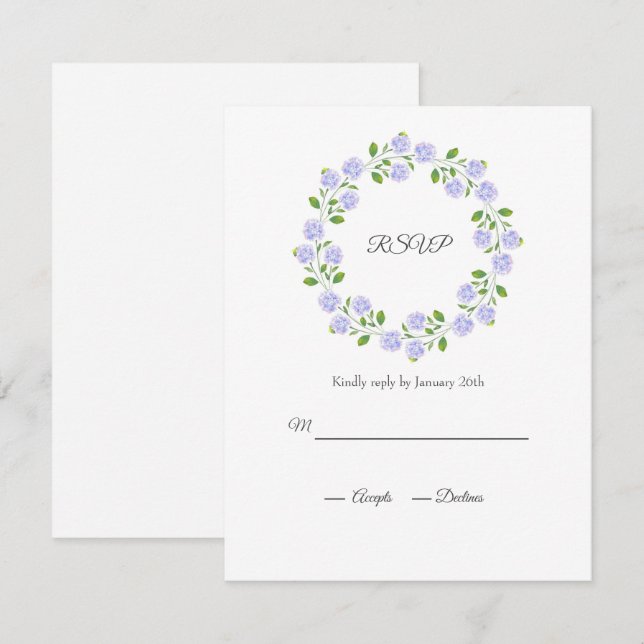 Drei Hydrangeas Wasserfarben-Blumenreath RSVP Karte (Vorne/Hinten)