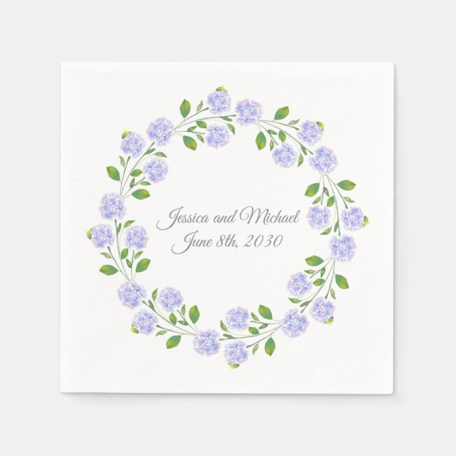 Drei Hydrangeas Wasserfarben-Blumenreath Serviette (Vorderseite)