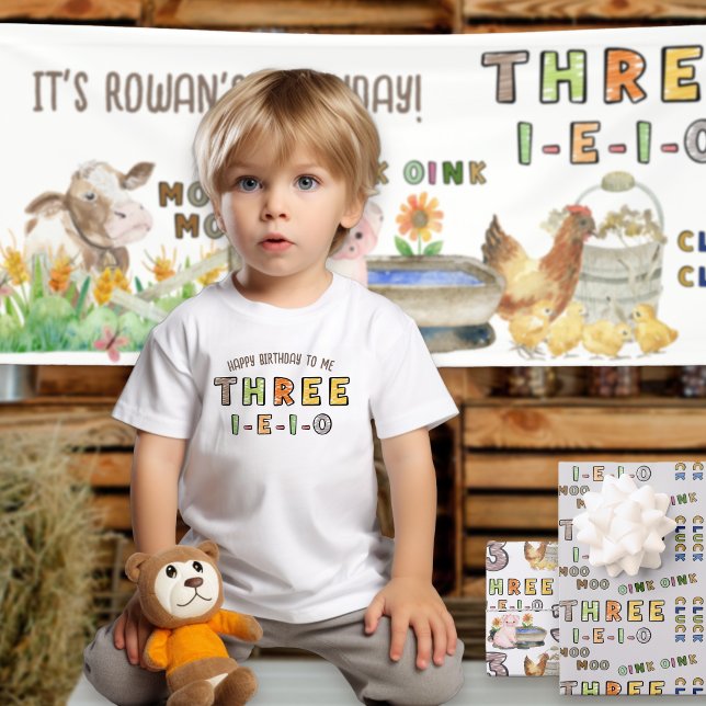 Drei-i-e-i-o-3. Geburtstagsfarm Kinderzimmer Rhyme Kleinkind T-shirt (Three-i-e-i-o 3rd birthday t-shirt inspired by old macdonald farm nursery rhyme)