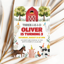 Drei-I-E-I-O Farm 3. Geburtstag Einladung