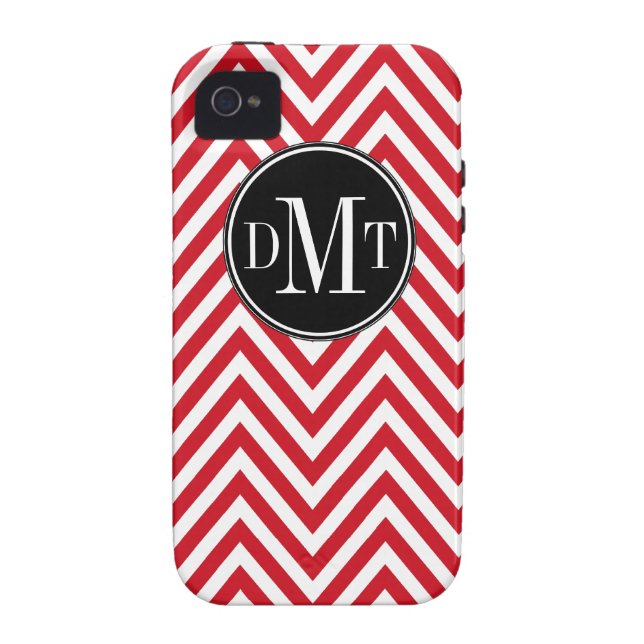 Drei Initialen-Monogramm-rotes weißes Zickzack Case-Mate iPhone Hülle (Rückseite)