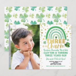 Drei ist ein Charm 3. Geburtstag St Patrick's Foto Einladung